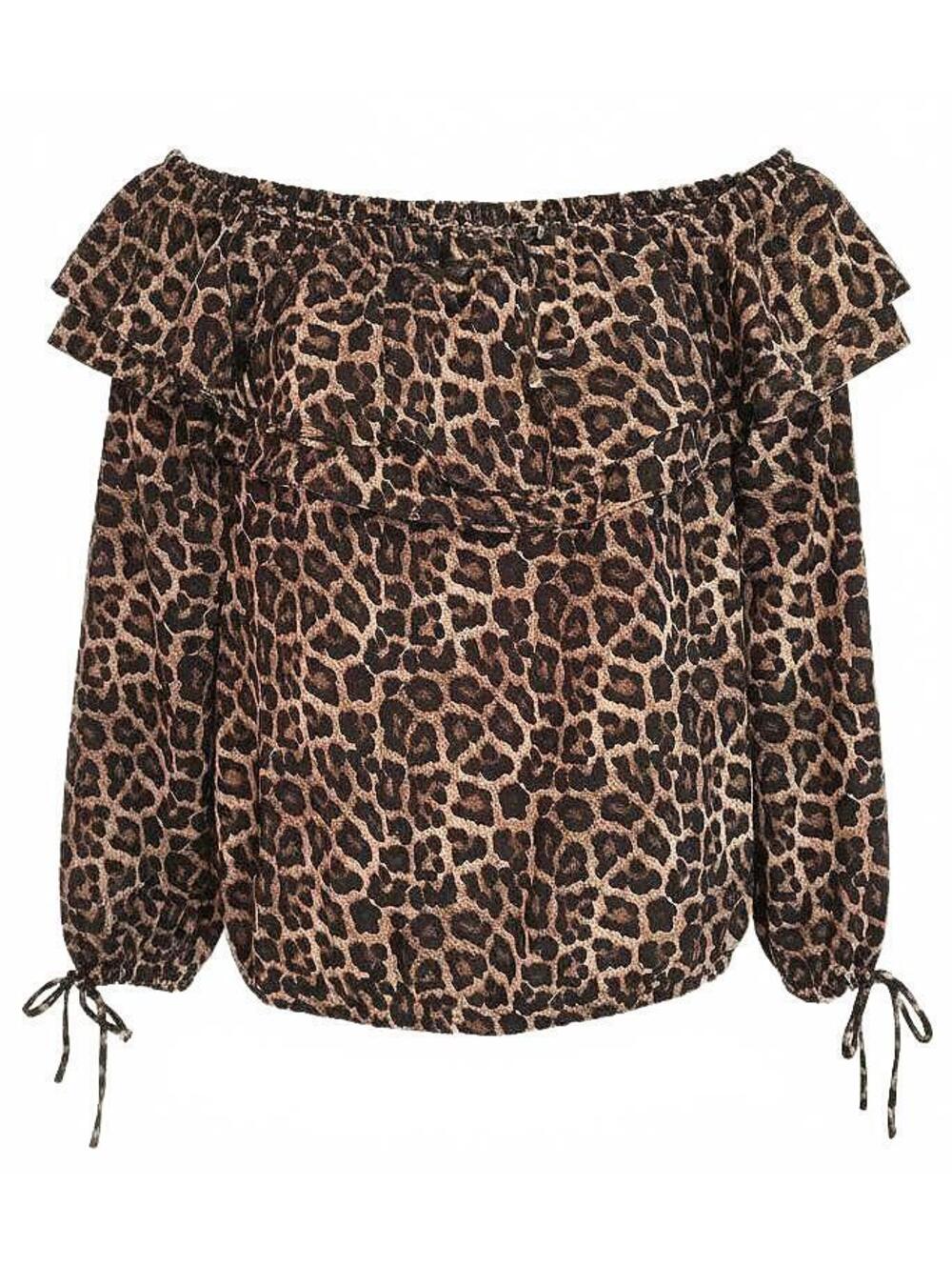 Michael Michael Kors Leopard Off-The-Shoulder Ruffle Top Blouse Size XS